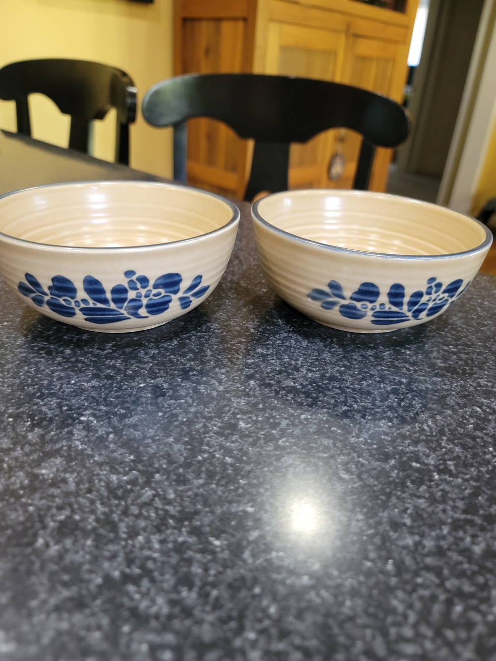 Vintage Pfaltzgraff Ceramic Blue Beige Floral Soup Bowls Set of 2